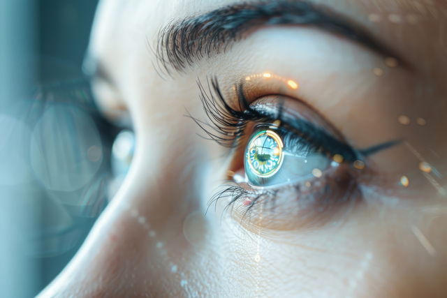 Eye with vision technology. Scanning for personality identification. Generative AI - Kabat, Schertzer, De La Torre, Taraboulos & Co.